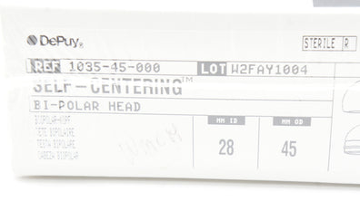 DePuy 1035-45-000 Self-Centering Bi-Polar Head 28mm ID x 45mm OD (x)